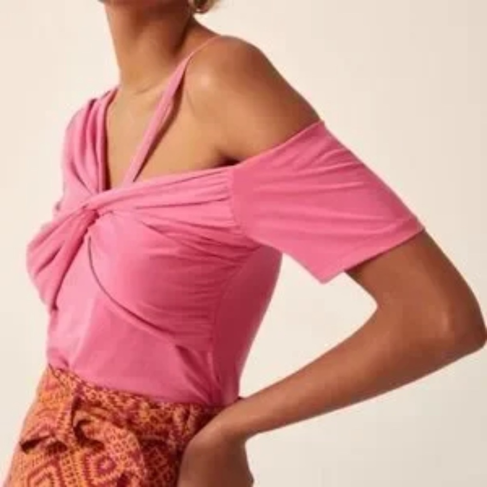 Anthropologie Pink Ruched Asymmetrical Wrap Top Off-Shoulder Women’s XS NWT